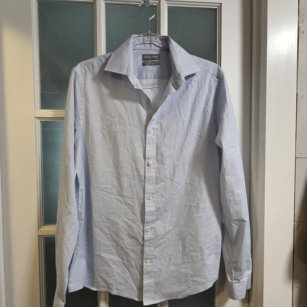 Michael Kors Slim Fit Light Blue Men's Dress Shirt - Classic Button-Down